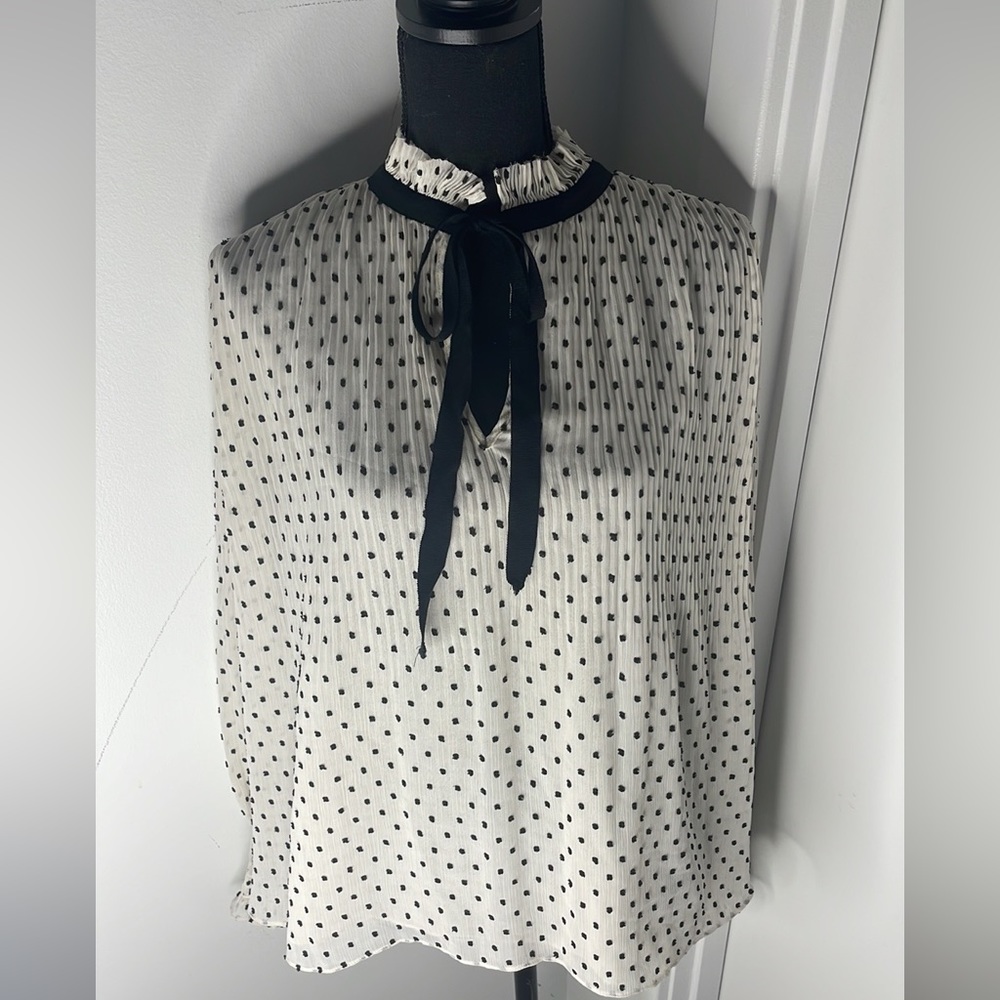 Max Studio Cream Frill Dot Bow Blouse Size:L